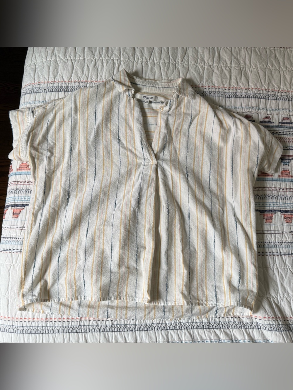 Madewell Cream Short-Sleeve Stripe Popover Shirt